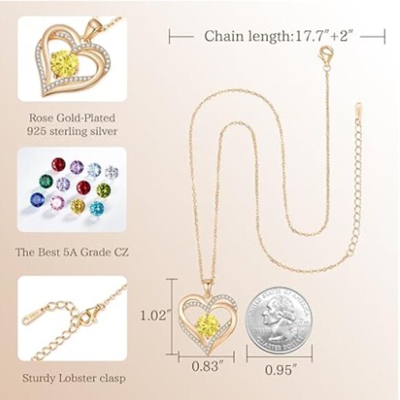 Louisa Secret Rose Gold Love Heart Birthstone Necklace - Picture 7 of 7